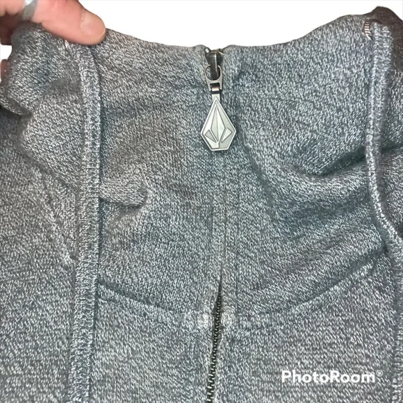 Women’s Volcom Heather-Gray Zip-Up Hoodie w/ a Raised Neck - Picture 5 of 16